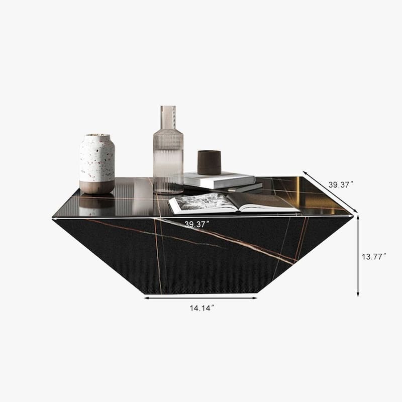 Modern Square Coffee Table, Trapezoid White Sintered Stone Coffee Table, Fully-assembled