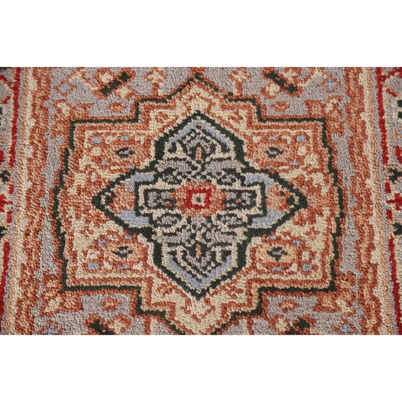 Geometric Grey Heriz Serapi Indian Rug Hand-Knotted Wool Carpet - 2'0"x 3'0"