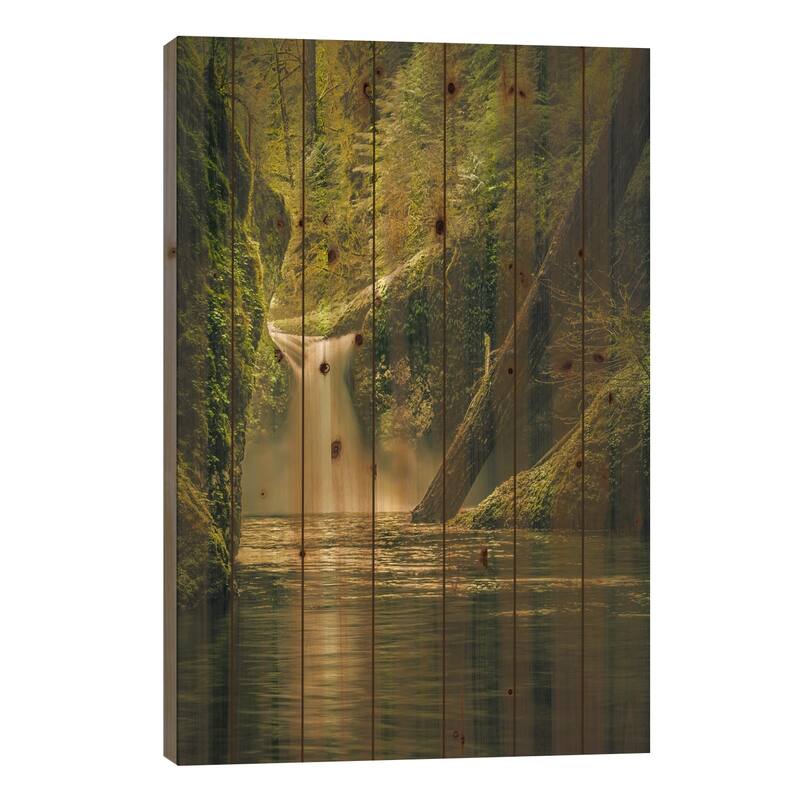 Punchbowl Falls Print On Wood by Don Schwartz - Multi-Color - 40x26x1.5