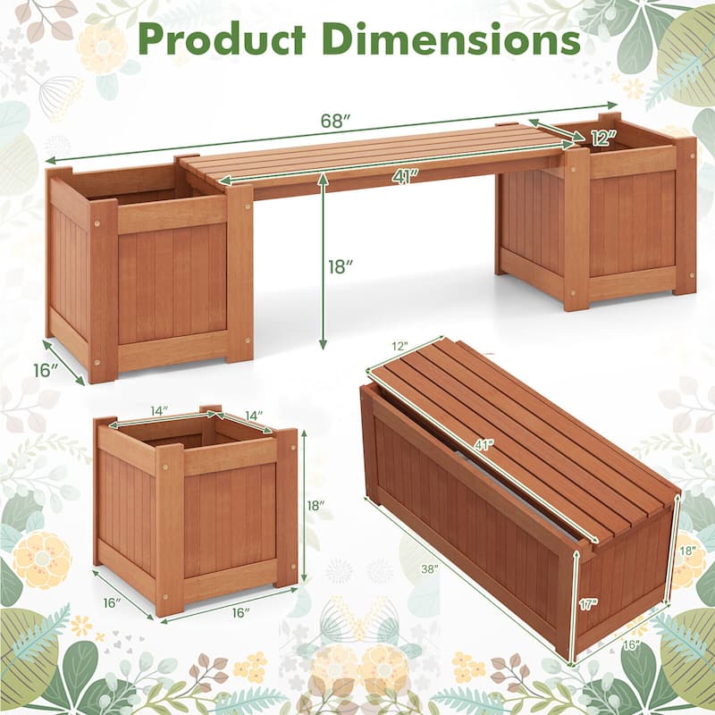 Gymax Wood Wooden Planter Box w/ Seat 2-in-1 Raised Garden Bed & Bench
