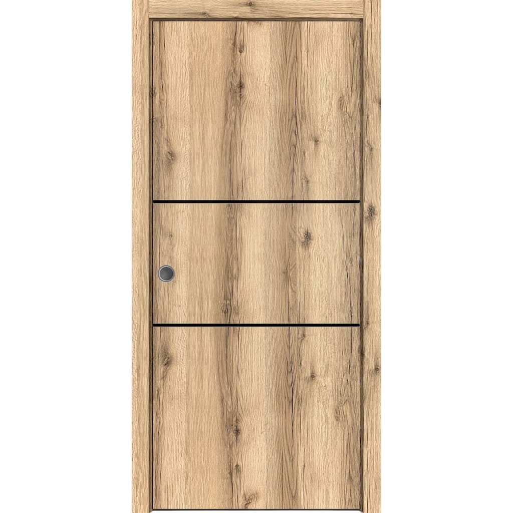 French Pocket Door 18 x 80 with Planum 0014 Oak with Kit Trims Rail