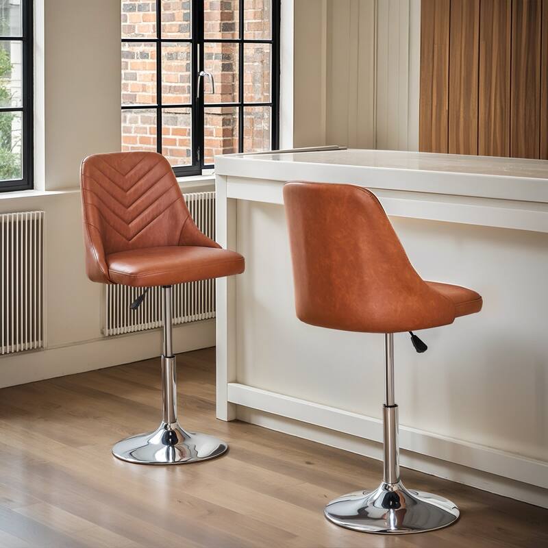 Javlergo Set of 1/2/3 Brown & White PU Leather Adjustable Swivel Bar Stools for Kitchen Living Room Office