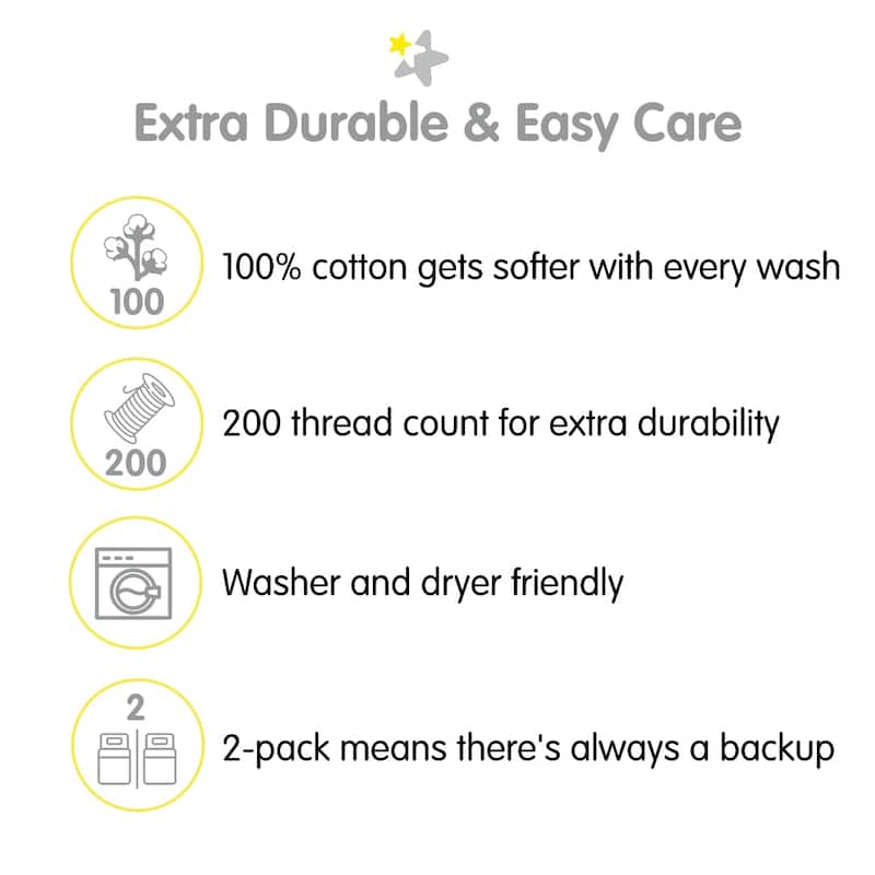 BreathableBaby Cotton Percale Fitted Sheet, For 52" x 28"/132 x 71 cm Crib & Toddler Bed Mattress, Solids (2-Pack)