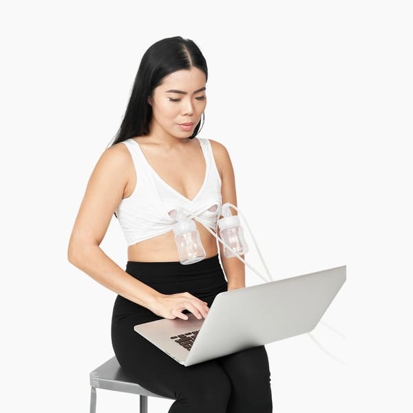 slide 2 of 5, Larken X Pumping and Nursing Bra, White Large