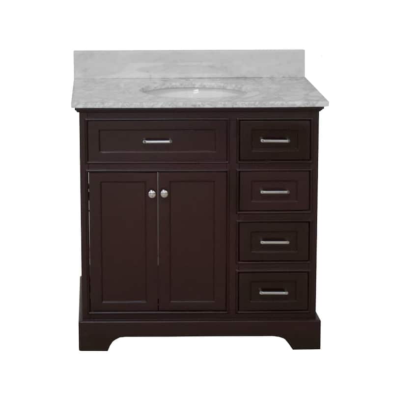 KitchenBathCollection Aria 36" Bathroom Vanity with Carrara Marble Top