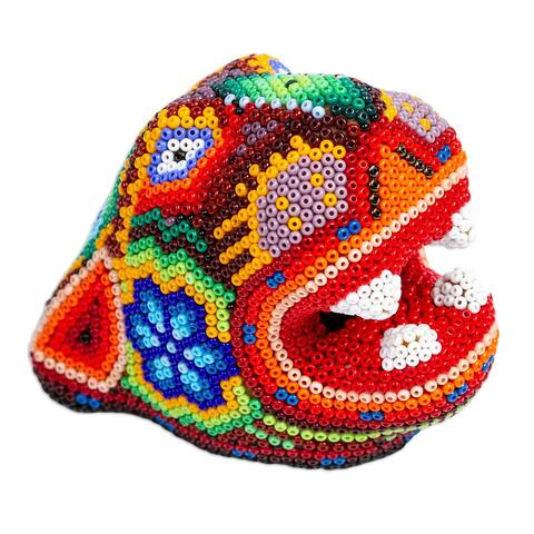 Novica Handmade Red Jaguar Ceramic Beaded Sculpture