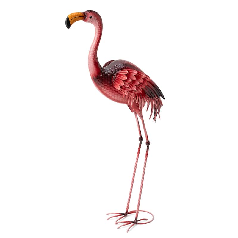 Glitzhome Metal Standing Crane Flamingo Garden Statue with Stakes Yard Art Sculpture Porch Decor