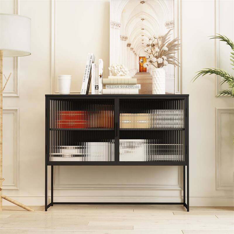 Retro Style Fluted Glass Sideboard Storage Cabinet - On Sale - Bed Bath ...