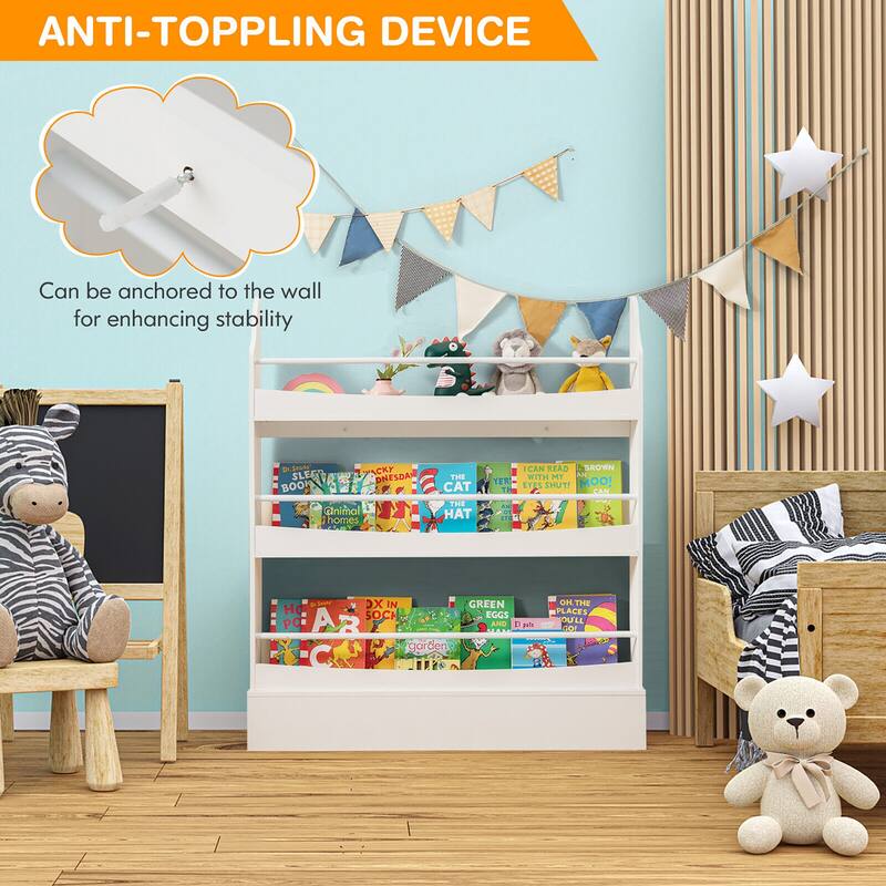 Gymax 3-Tier Kids Bookshelf Toy Storage Bookcase Rack Wall w/