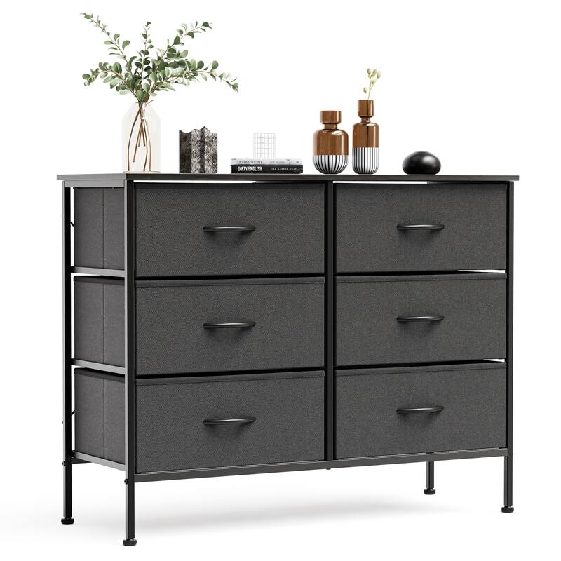Tall Dresser Storage Tower with 6 Fabric Drawers, Grey, Black, Rustic Brown,White - Grey