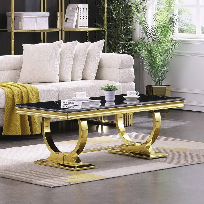 Luxury Circle Base Coffee Table 48 inches Rectangle Living Room Tea Table Sofa Coffee Table for Living Room - Black