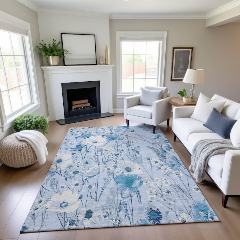 Premium Washable Super Soft Floral Mayfield Rug - Sky - 2'6" x 3'10"