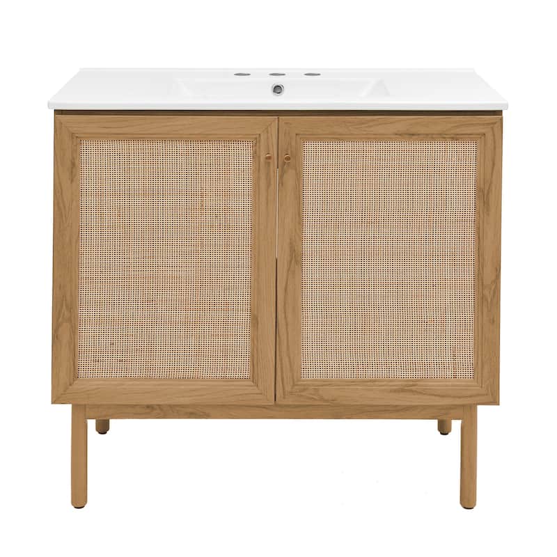 Classe 36 In. Brown Bathroom Vanity With White, 3-Hole Ceramic Sink Top