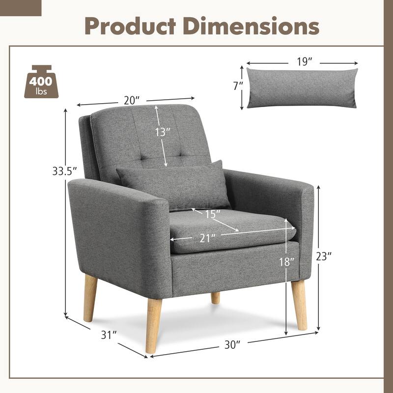 Linen Tufted Accent Chair with Lumbar Pillow and Wood Legs - 30" x 31" x 33.5"