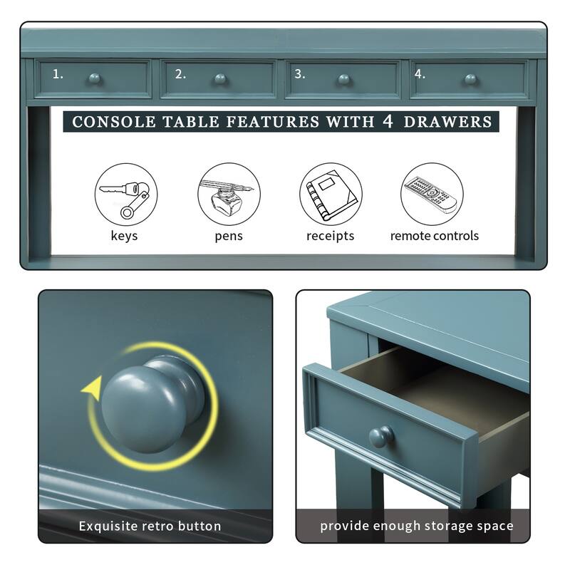 Console Table with Storage Drawers and Bottom Shelf