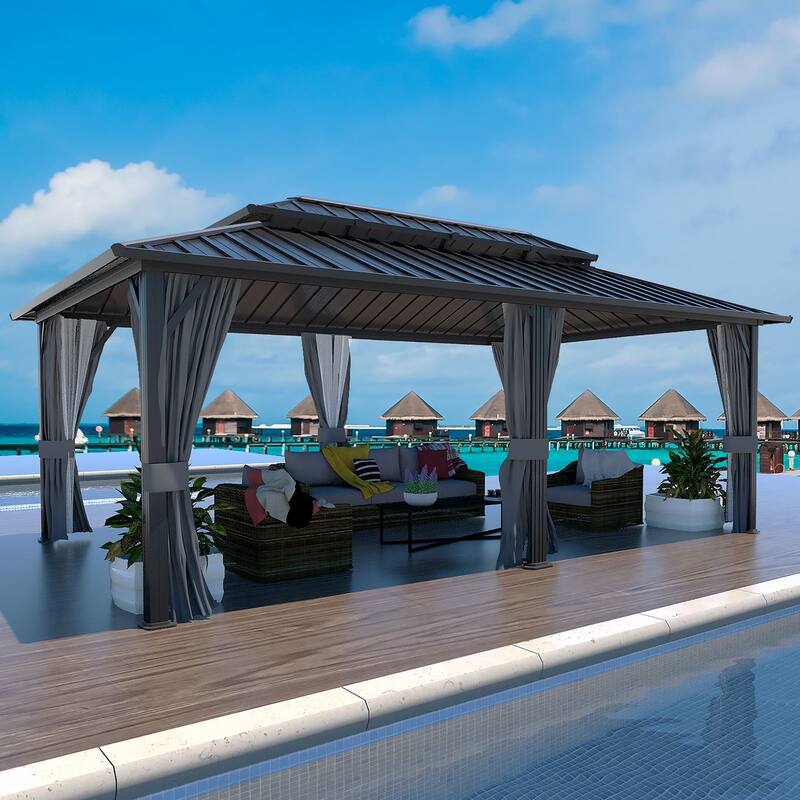 VEIKOUS Outdoor Aluminum Double Hardtop Gazebo Pergolas for Patio Lawn and Garden