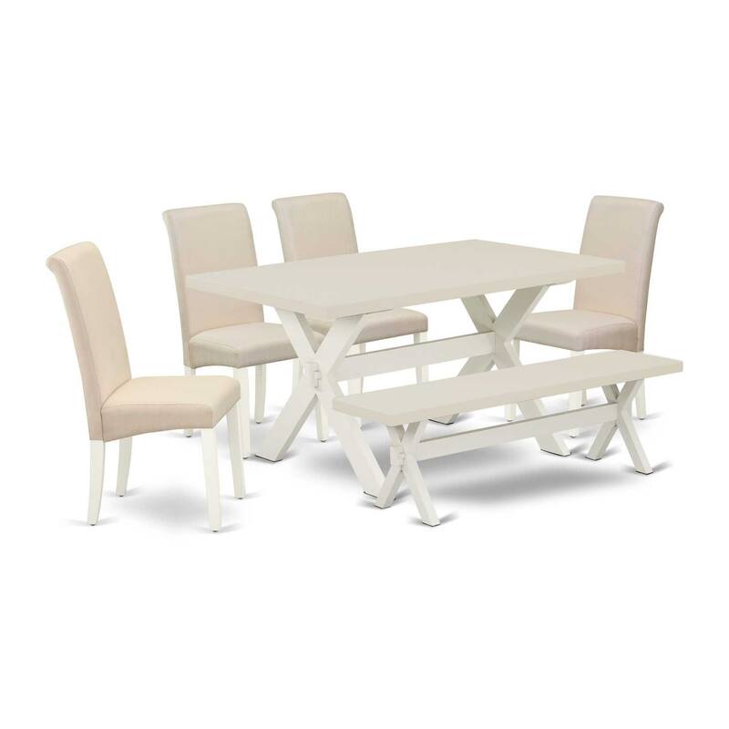 HomeStock 6-Pc Natural Oak Finish Solid Wood Top dining Table with 1-Bench and 4-Chairs