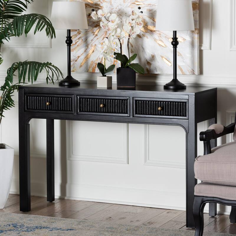 Leah Console Table - 3-Drawer Accent Table with Fluted Wood Detailing for Living Room, Hallway, or Entryway