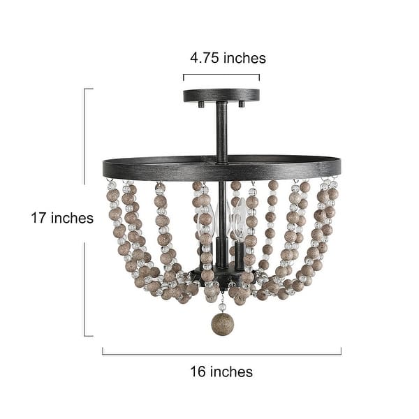 dimension image slide 1 of 3, Modern Farmhouse 3-Light Flush Mount Bohemian Distressed Wood Ceiling Lights
