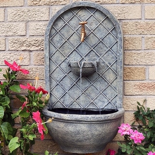 Sunnydaze Messina Outdoor Wall Water Fountain - Limestone Finish - 26-Inch