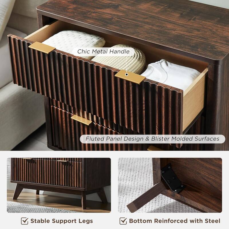 Modern fluted 3 Chest of Drawers, Dresser for Bedroom, Living Room