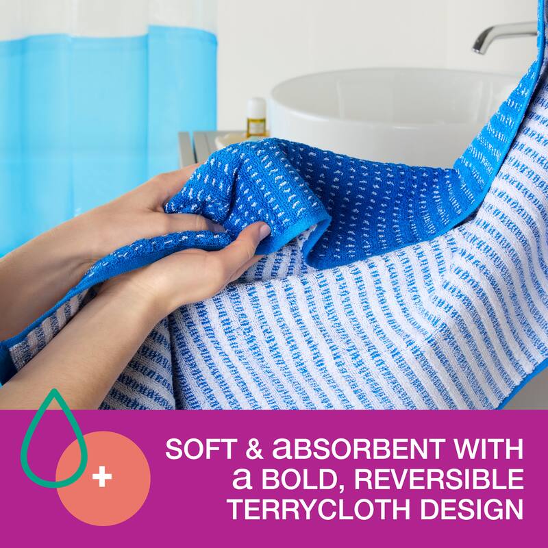 TOWN & COUNTRY PLAY 4-Piece Striped Reversible Terry Brights Washcloth Set, 13x13-Inch, 100% BCI Cotton - 13"x13"
