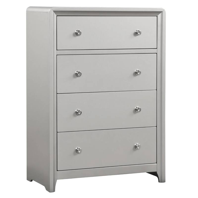 Broy Tall Dresser Chest, 4 Drawers, Crystal Knobs, Champagne Gray Wood