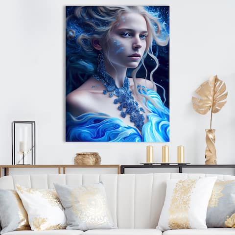 Designart 'Silver Ice And Blue Archangel IV' Woman Fantasy Metal Wall Art