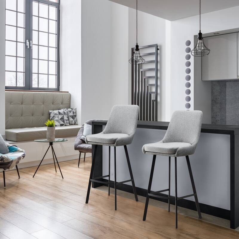 Leick Home Upholstered Back Counter Height Stool with Steel Base Set of 2