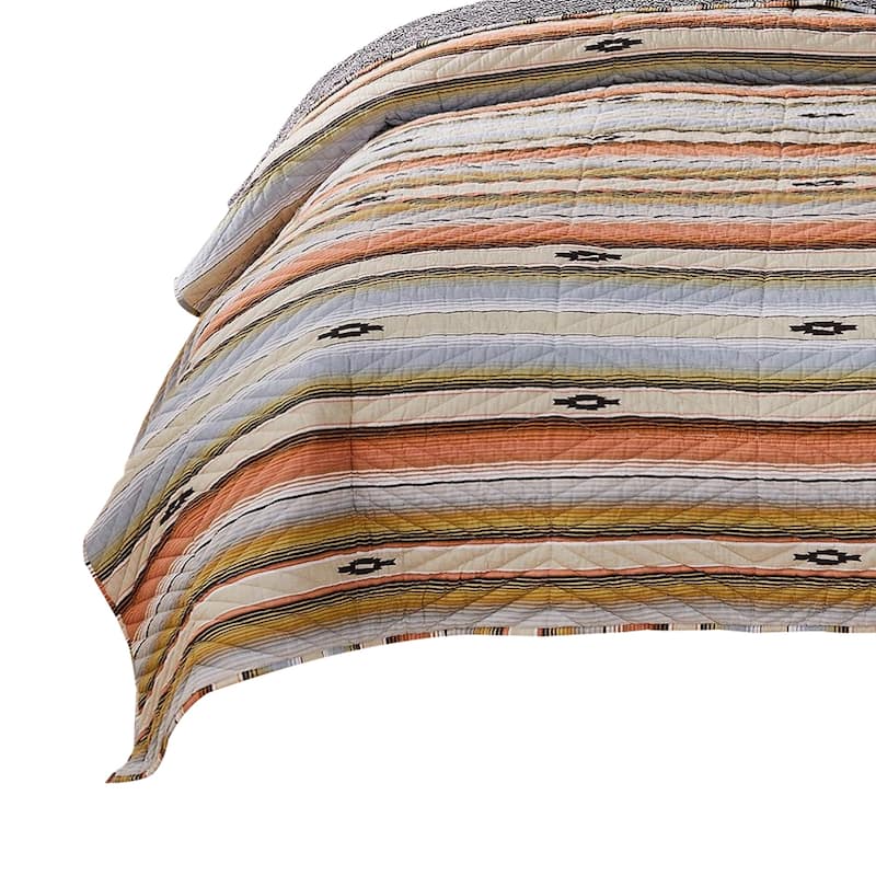 3 Piece Microfiber Full Size Quilt Set with Chevron Print, Multicolor