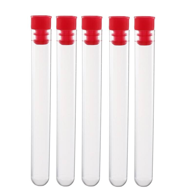 20 Pcs Centrifuge Test Tubes Round Bottom Polystyrene with Red Cap 13 x 100mm - Clear