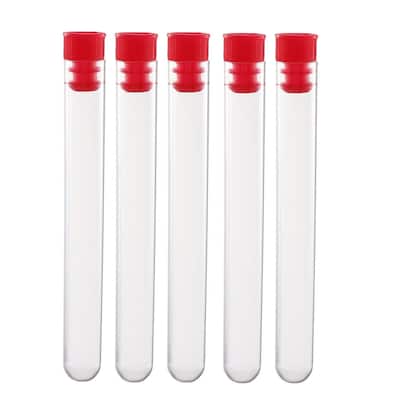 20 Pcs Centrifuge Test Tubes Round Bottom Polystyrene with Red Cap 13 x 100mm - Clear