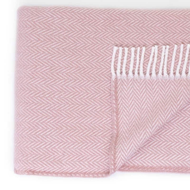 HomeRoots 70" X 55" Pink And White Cotton Blend Woven Herringbone Plush Throw Blanket with Tassels