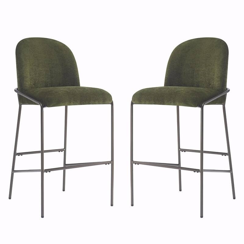 Galen Indoor Upholstered Metal Bar Stools with Gray Fabric and Antique Bronze Finish, Set of 2
