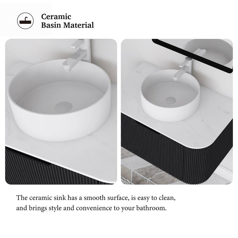 Plywood Wall-Mounted Bathroom Vanity Set with Integrated Ceramic Sink in Natural Wood