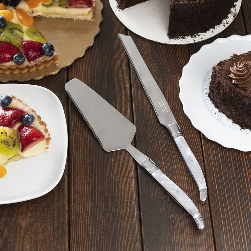 French Home Connoisseur Laguiole 2-Piece Cake and Pie Server Set with Pearl White Handles - N/A