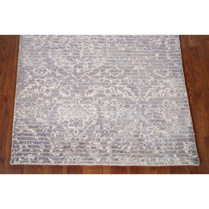 All-Over Striped Abstract Modern Accent Rug Hand-Knotted Wool Carpet - 2'8" x 5'0"