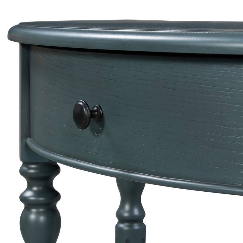 Farmhouse Half Moon Console Table with Drawer and Shelf for Entryway and Living Room Decor