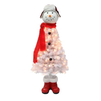 Puleo International 4 ft. Pre-Lit Snowman Artificial Christmas Tree - White