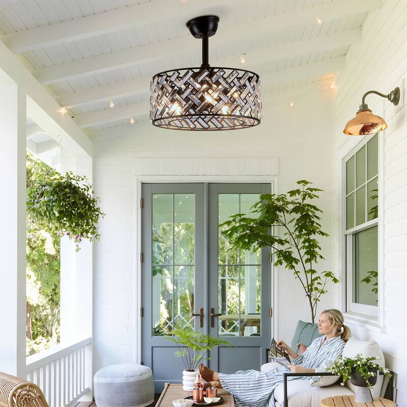 18" Crystal Cage Ceiling Fan With Remote Control ,Quiet Motor Fan Light,Indoor Crystal Chandelier Ceiling Fan