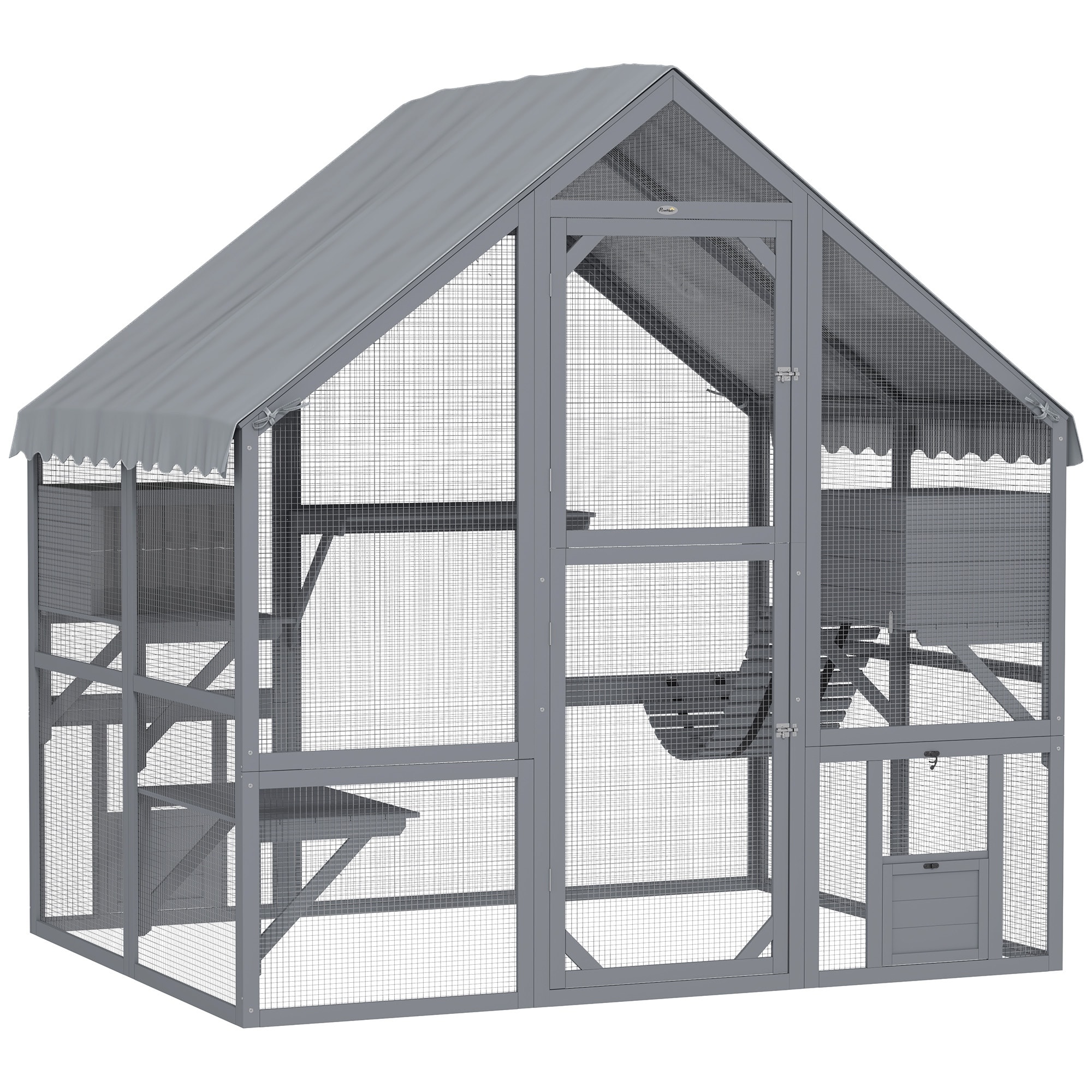 PawHut Large Catio Outdoor Cat Enclosure for Multiple Kittens, Wooden Cat House with Waterproof Cover, Gray