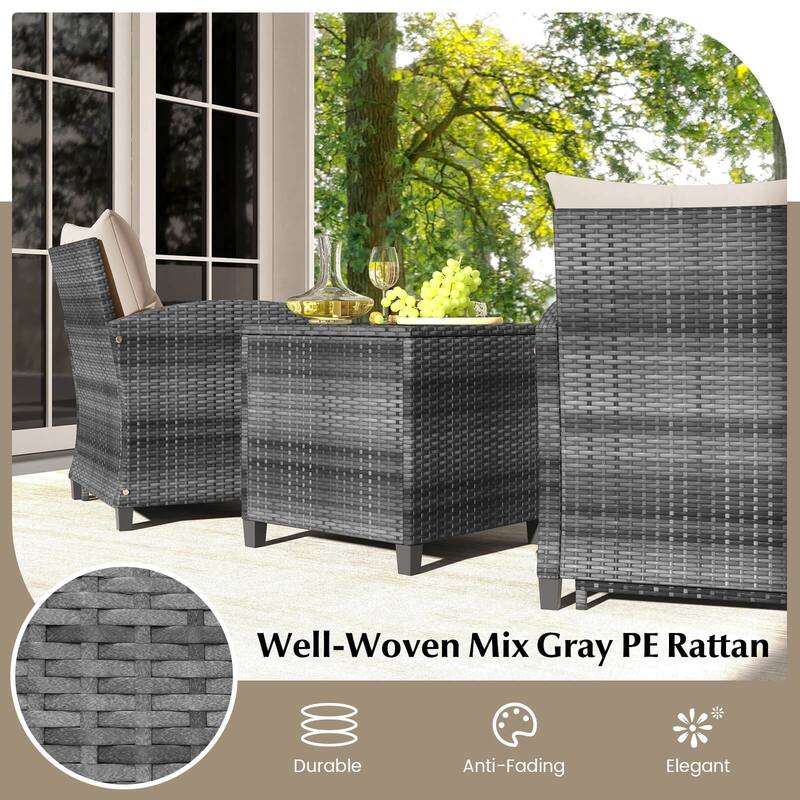 Gymax 5PCS Rattan Furniture w/ 2 Ottomans & Tempered Glass Coffee