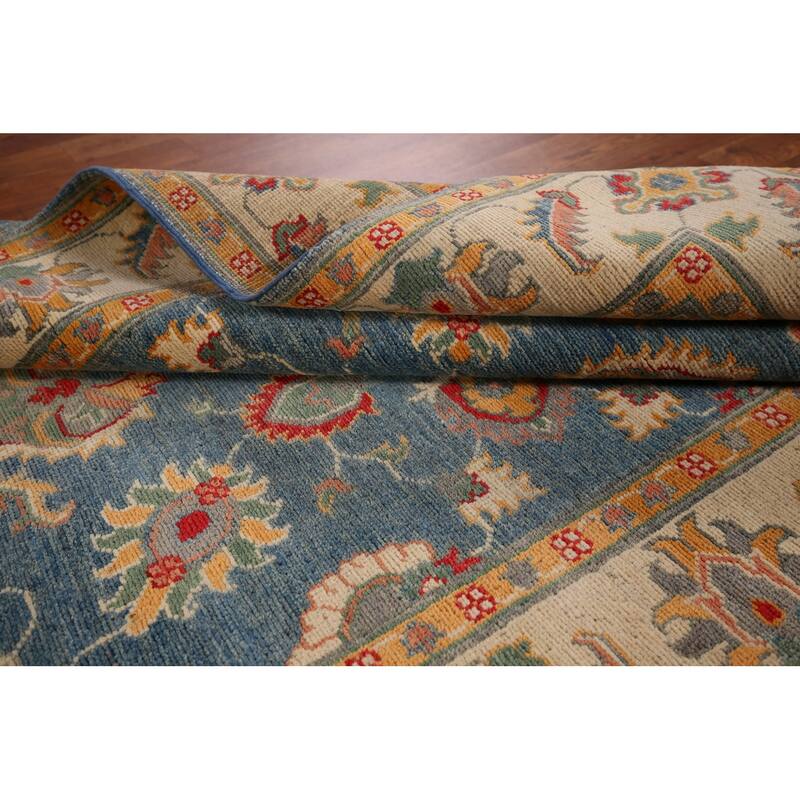 Blue Floral Oushak Oriental Area Rug Hand-Knotted Wool Carpet - 4'1" x 6'4"