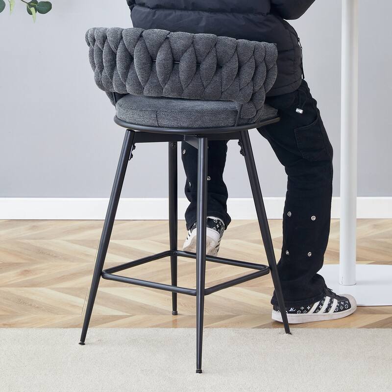 4-Piece Set Swivel Bar Stools with Breathable Linen-Cotton Seats - 360°Rotating Counter Height Stools, Heavy Duty Iron Frame