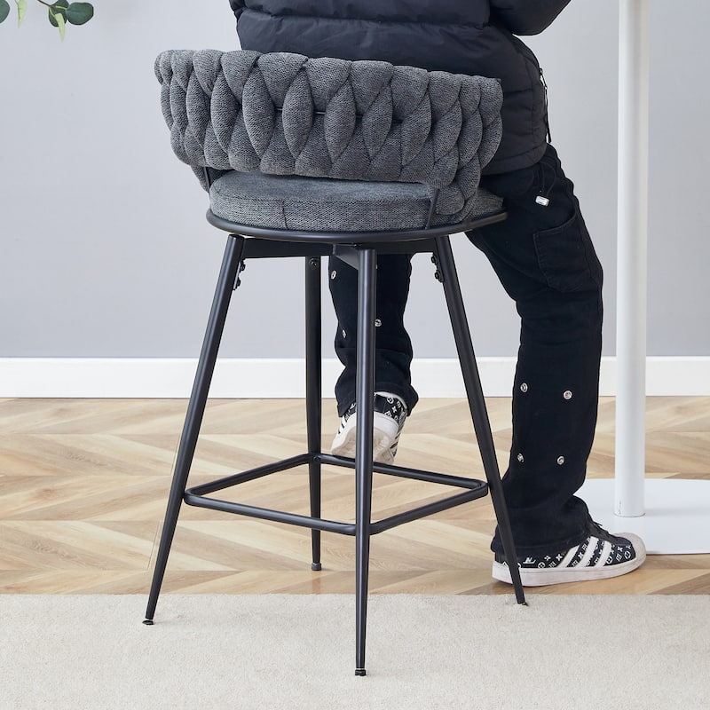 Modern Swivel Bar Stool with Adjustable Foot Pad and Non-Slip Foot Ring, Counter Height Dining Chairs Set of 4