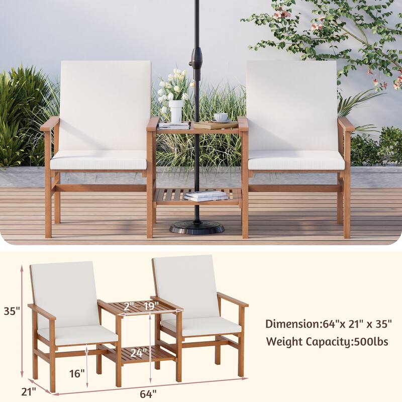 EROMMY 4-Piece Wood Patio Furniture Set with Waterproof Cushions, Outdoor Conversation Set for Garden Backyard Poolside