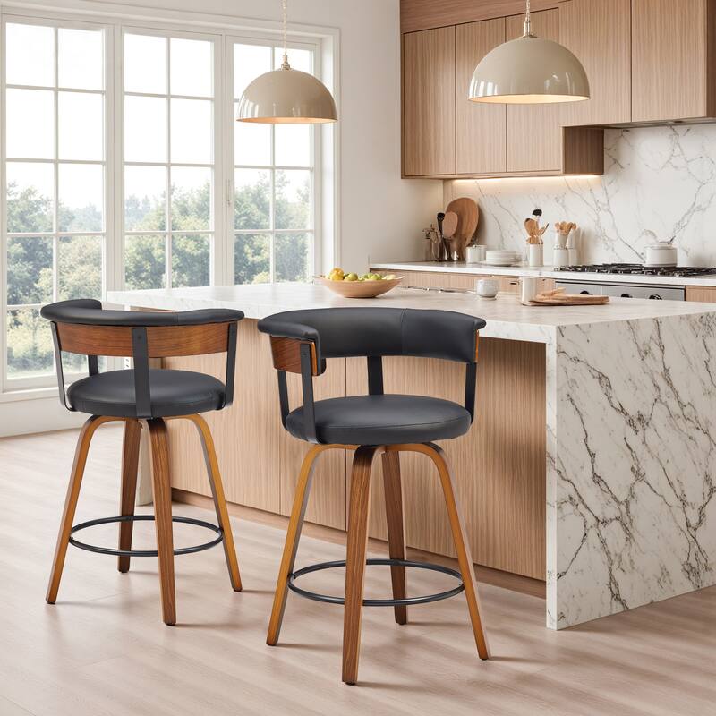 Art Leon Swivel Bar Stool Counter Height Chair with Wood Frame(set of 2)