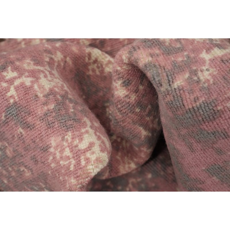 Hand Knotted Oriental Viscose Silk Carpet Modern Pictorial Pink Abstract Area Rug - 7' 9'' X 5' 4''