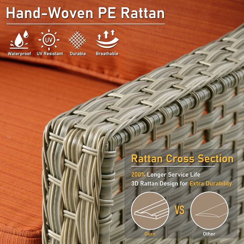 HOOOOWOOO 5-piece Wicker Rattan Patio Outdoor Furniture Ergonomic Conversation Set with Coffee Table