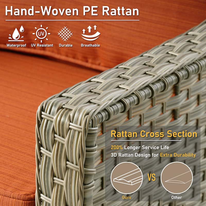 HOOOWOOO 5-piece Rattan Wicker Outdoor Conversation Set with Swivel Chair and Coffee Table